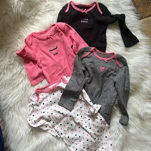 NWT 4 long sleeved pink/black/white bodysuits 18M